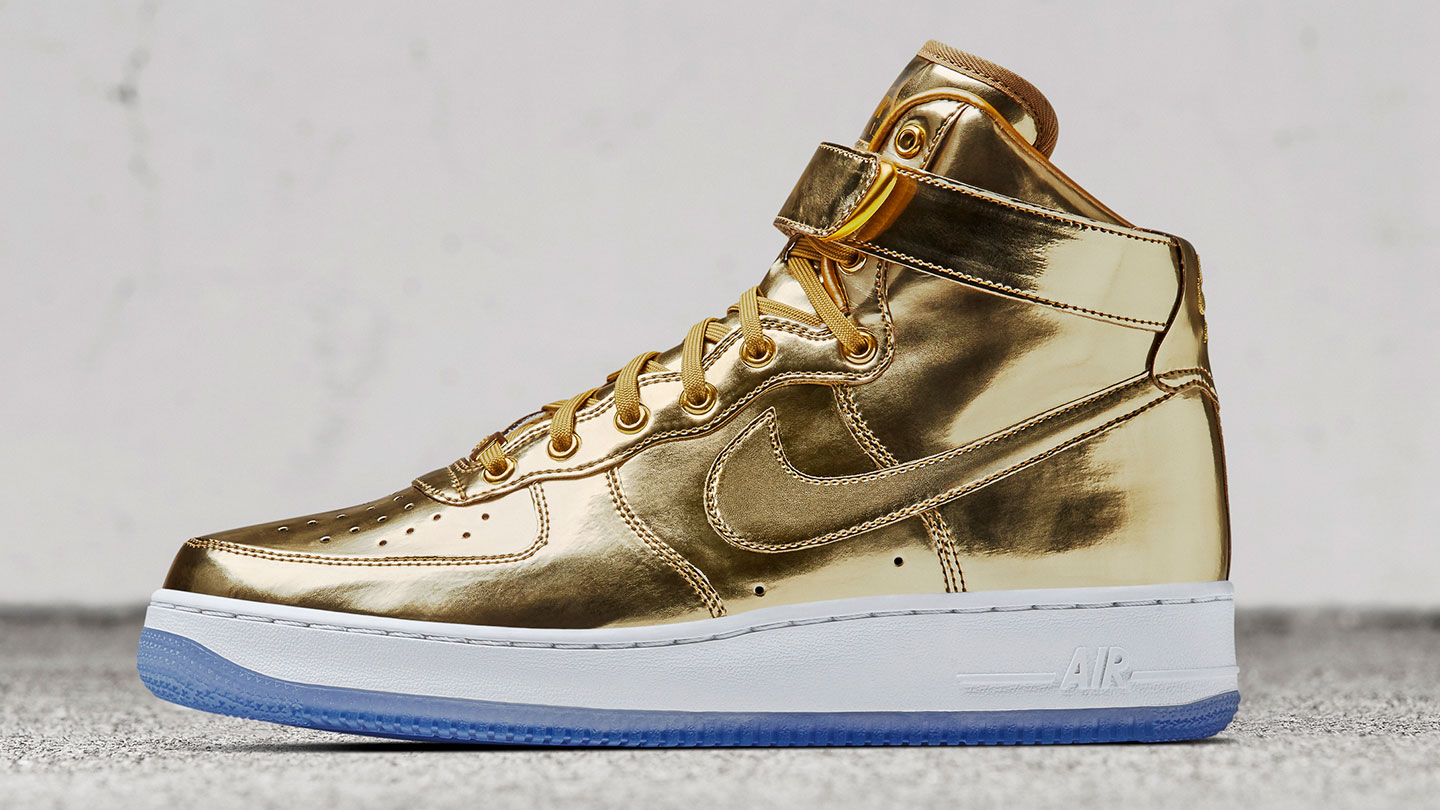 white and gold nike high tops