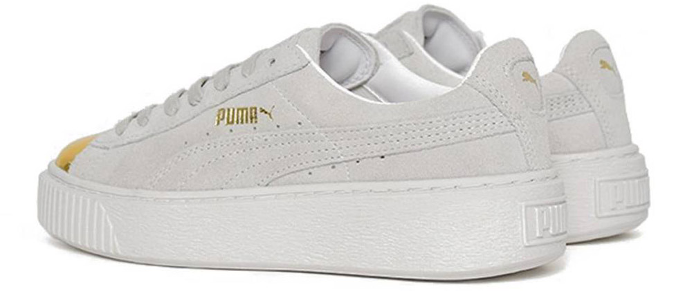 puma gold and white sneakers